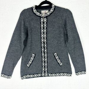Alpaca Imports Full Zip Cardigan Sweater Size Medium Gray Aztec